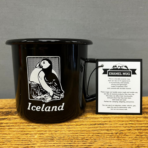 Puffin Iceland - Black Camping Mug