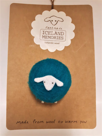 Iceland Memories - Felted Sheep Pin - Teal
