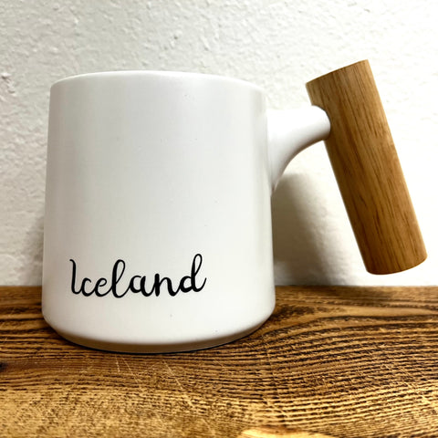 Iceland Mug with Wooden Handle  - Ceramic Mug - White