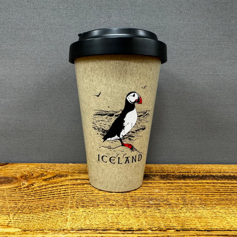 Puffin Iceland - rPET Travel Mug - with non-slip silicon sleeve