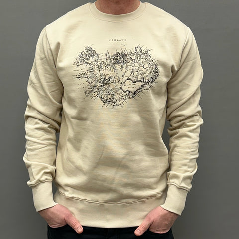 Unisex Sweatshirt- Iceland Map - Beige