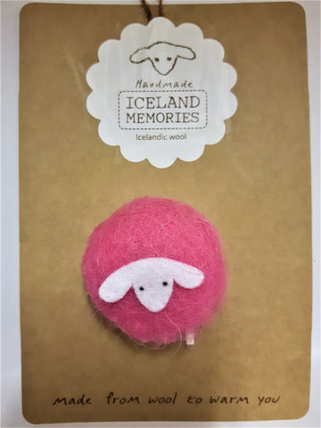 Iceland Memories - Felted Sheep Pin - Hot Pink