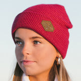 Beanie - Leather Patch - Iceland Mountains - Maroon - Idontspeakicelandic