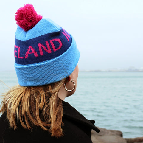Iceland Beanie with Pom - Teal/Pink