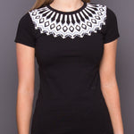 Wool Pattern - Womans T-shirt - Black - Idontspeakicelandic