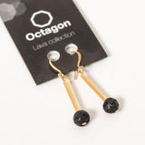 Octagon Lava Collection Earring - Gold rod/Black Small Bead