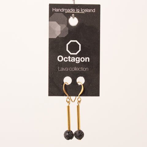 Octagon Lava Collection Earring - Gold rod/Black Small Bead