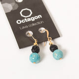 Octagon Lava Collection Earrings - Black/Turkish blue Beads