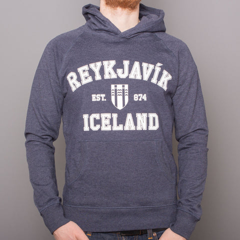 <transcy>Sweat à capuche unisexe - Reykjavik College - Melange Navy</transcy>