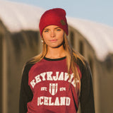 Beanie - Leather Patch - Iceland Mountains - Maroon - Idontspeakicelandic