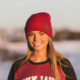 Beanie - Leather Patch - Iceland Mountains - Maroon - Idontspeakicelandic