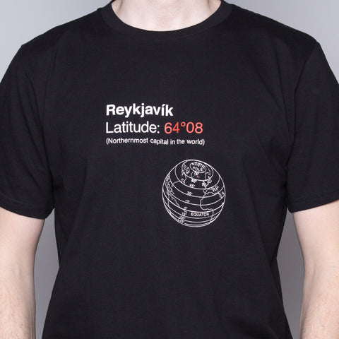 Reykjavik Latitude  - T-Shirt - Black - Idontspeakicelandic