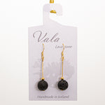 Vala Lava Stone Earrings - Black/Gold Rod Big Bead