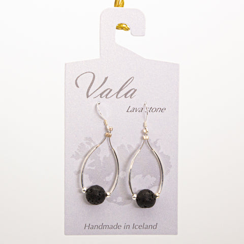 Vala Lava Stone Earrings - Black/Silver Rod small Bead