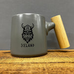 Viking Mug with Wooden Handle  - Ceramic Mug - Grey