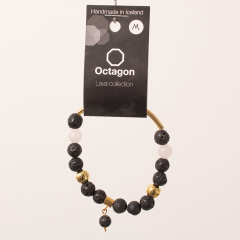 Octagon Lava Collection Bracelet - Bracelet Black/Gold/White big beads gold rod